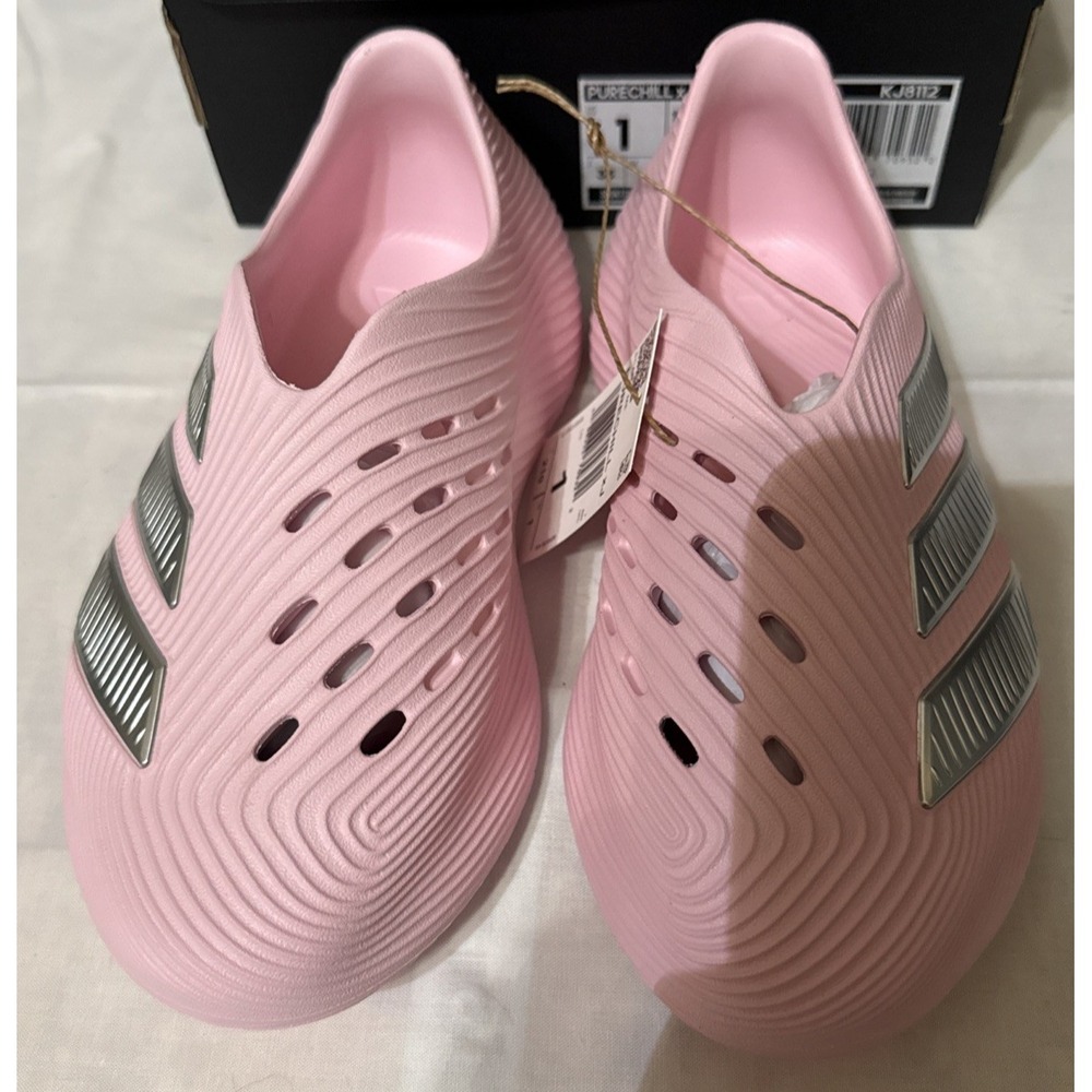 Adidas PURECHILL x J (Junior) KJ8112 Size 1 Pink w/ Silver Stripes - New NiB